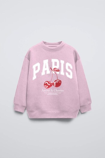 The Champ Clothing Παιδικό φούτερ με στάμπα ροζ Crew Neck Paris Letter Cherries