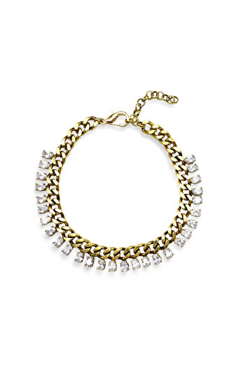 Bayemeyc ALTIN KAPLAMA KRİSTAL TAŞLI CHOKER KOLYE