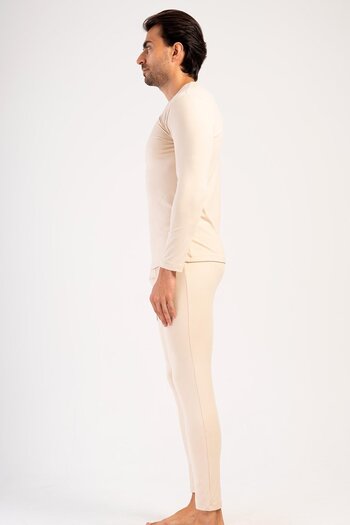 C&City Men's Crew Neck Thermal Underwear Set - Long Sleeve Beige 405153   / 409002