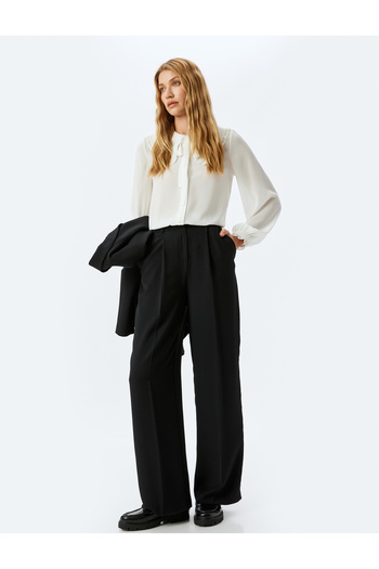 Koton Long Sleeve Ruffled Wide Doll Collar Chiffon Shirt