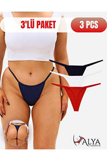 ALYA UNDERWEAR Women's Stringed Thong Panties - Pack of 3 (1 ECRU, 1 RED, 1 NAVY BLUE) 1301t