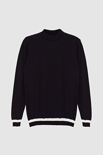 Twn Slim Fit Black Plain Knit Rayon Knitted Sweater