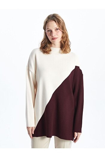 LC Waikiki Lcwaikiki Classic Half Turtleneck Color-Blocking Women's Knitwear Tunic