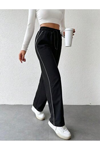 Miyalon Unısex İki İplik Beli Lastikli Oversize Bol Paça Baggy Eşofman Altı