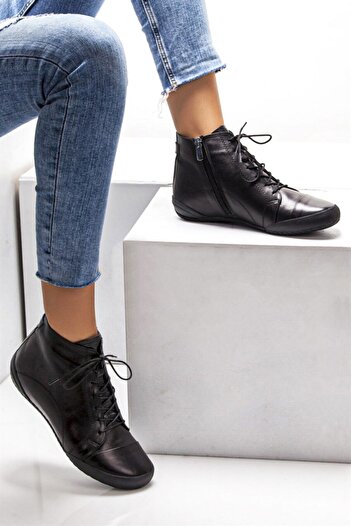 Deripabuc Genuine Leather Black Women's Leather Boots Trc-B503