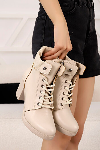 LEYDİ SHOES KCL-300 ΚΡΕΜΑ ΔΕΡΜΑΤΙΝΑ ΜΠΟΤΑΚΙΑ