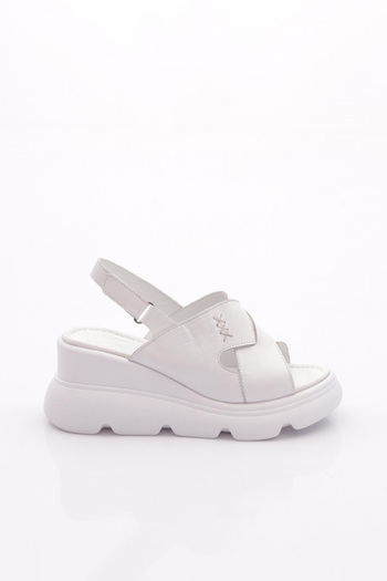 DGN Women's Thick Sole Sandals White Genuine Leather 9612187635108