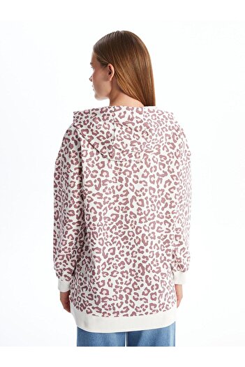 LC Waikiki LCW Modest Baskılı Kapüşonlu Leopar Desenli Kadın Sweatshirt Tunik