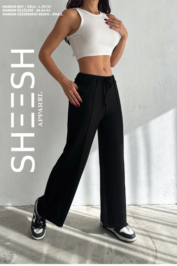 SHEESH APPAREL Φούτερ παντελόνι Palazzo με απαλή υφή μαύρο φαρδύ πόδι Modal Turf