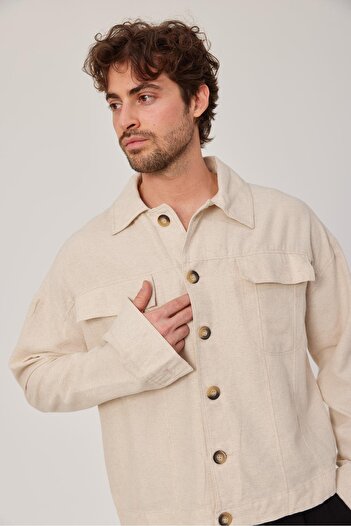 NOMARC Buttoned Cream Thin Seasonal Jacket