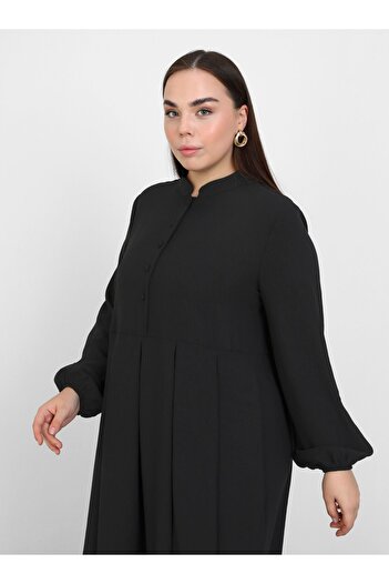 ALİA Chief Collar Button Detailed Large Size Aerobin Dress - Black - Alia