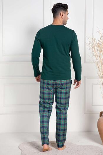 Mecit Pijama Mecit 3052 Yeşil Ekoseli Erkek Büyük Beden Pijama Takımı