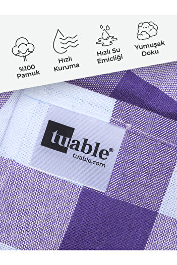 Tuable Serina 4-Piece Checked Set - Kitchen Drying Cloth, Nutrition Cover, American Service, Lilac 45X70Cm