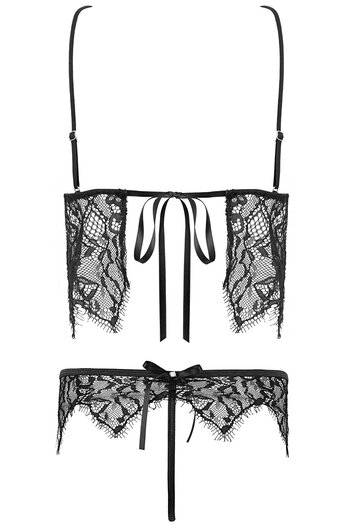 Wonna Black Lace Lingerie Set - Without Filling - 4006