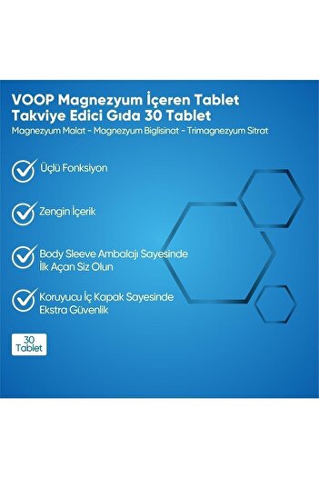 VOOP Magnezyum Malat, Sitrat Ve Bisglisinat - 200 Mg | 30 Tablet