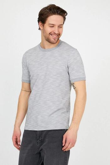 Figo Men's Honeycomb Patterned Crew Neck t Shirt Gray Melange
