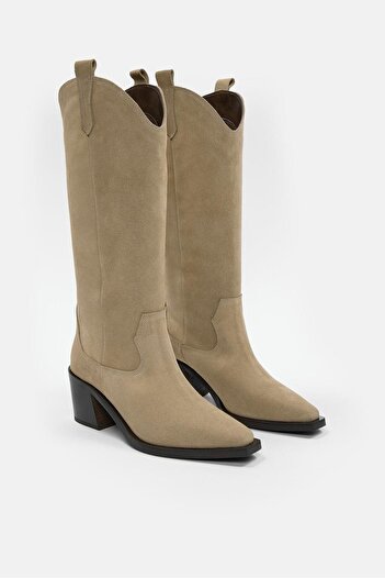 NILUFARR Ina Camel Suede Genuine Leather Heeled Boots