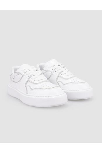 Cabani 100% Genuine Leather White Patent Leather Lace-Up Women's Sneakers