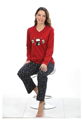 Etoile 98250 Model Red Cotton Women's Long Sleeve Pajamas Set