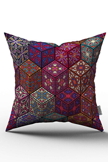 Cango Home Pink Multi-Colored Retro Vintage Patterned Digital Printed Throw Pillow Cover - Otyk292