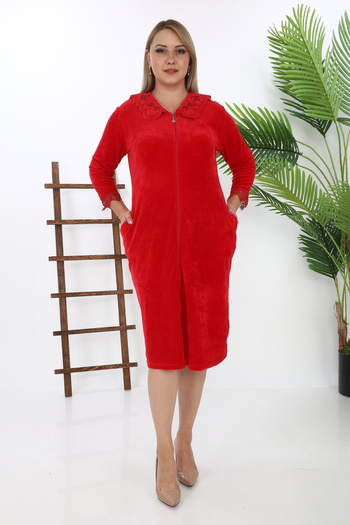 STELLETO Baby Collared Zippered Lace Detailed Winter Velvet Tunic