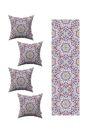 Cango Home غطاء وسادة رمي بتصميم توليب عرقي باللون الأحمر والأزرق مكون من 4 قطع ومجموعة عداء واحدة 4kmbs223-rs