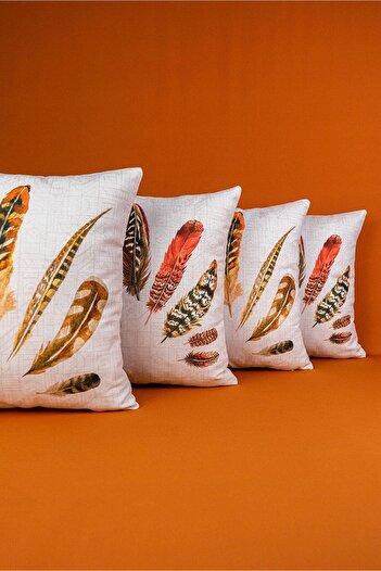 Cango Home Double Sided Brown Red Ethnic Style Feather Patterned 4-Piece Digital Printed Throw Pillow Cover Set