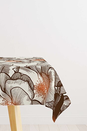 Cango Home Brown Orange Flower Patterned Digital Printed Tablecloth Otyk316-ms