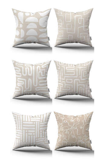 Cango Home Set de 6 huse de pernă cu model boem scandinav alb crem - 6kmbs290