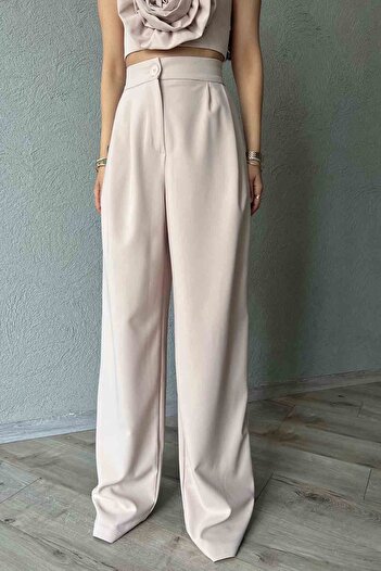 Seda Yalçın Atelier Beige Double Pleat Detailed Palazzo Trousers