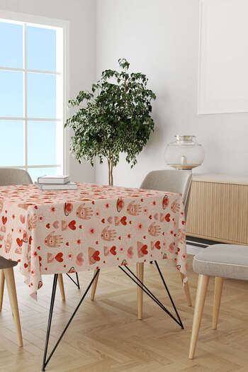 Cango Home Red Cream Bohemian Style Heart Patterned Digital Printed Tablecloth Cgh1035-ms