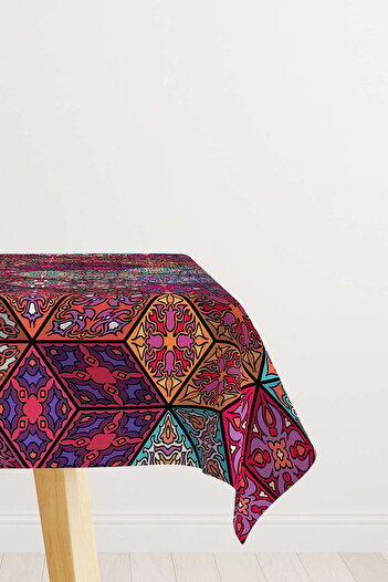 Cango Home Pink Multicolored Retro Vintage Patterned Digital Printed Tablecloth Otyk292-ms
