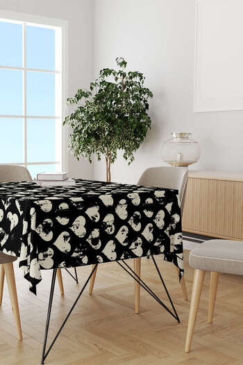 Cango Home Black and White Heart Tablecloth Cgh120-ms