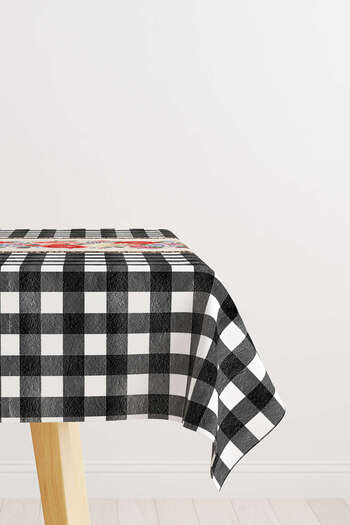 Cango Home Black and White Checkered Flower Patterned Digital Printed Tablecloth Cgh1092-ms