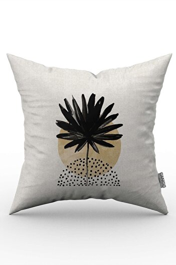 Cango Home Botanical Bohemian Scandinavian Patterned Yellow Black Throw Pillow Cover - Digital Printed CGH1393