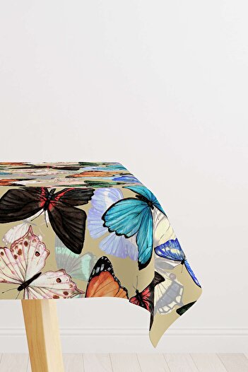 Cango Home White Multicolored Butterfly Patterned Digital Printed Tablecloth Otyk776-ms