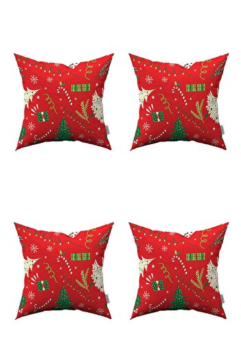 Cango Home Red New Year's Themed 4-Piece Throw Pillow Cover Set 4kmbs220