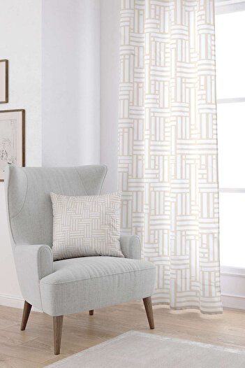 Cango Home Cream White Bohemian Scandinavian Geometric Patterned Digital Printed Curtain Cgh1208-pr