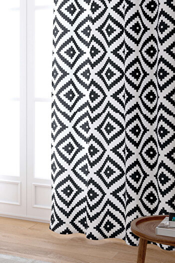 Cango Home White Black Geometric Modern Digital Printed Curtain Otyk556-pr