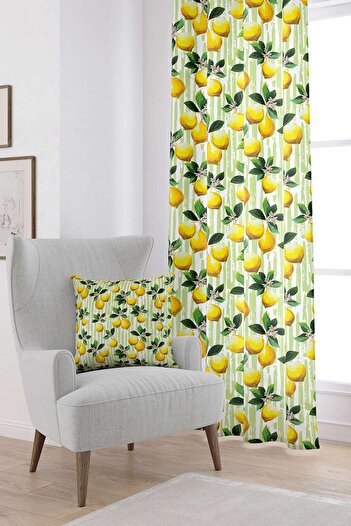 Cango Home Yellow Green Lemon Patterned Digital Printed Curtain Oytyk914-pr