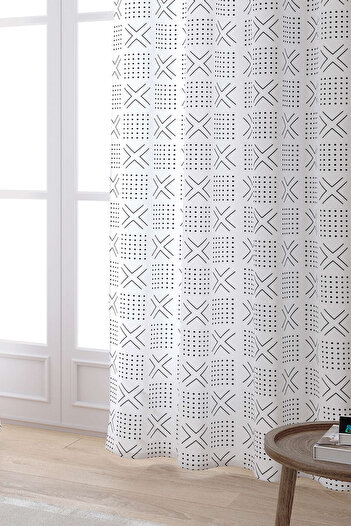 Cango Home White Black Geometric Digital Printed Curtain Cgh316-pr