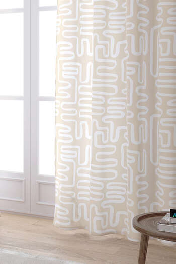 Cango Home Cream White Bohemian Scandinavian Geometric Patterned Digital Printed Curtain Cgh1205-pr