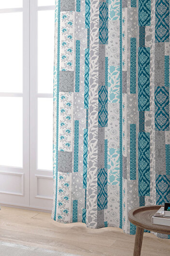 Cango Home Turquoise Gray Ethnic Patterned Digital Printed Curtain Cgh114-pr