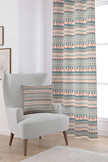 Cango Home Cream Orange Ethnic Kilim Patterned Digital Printed Curtain Cgh1109-pr