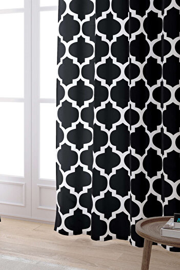 Cango Home Black and White Modern Geometric Patterned Digital Printed Curtain Otyk552-pr