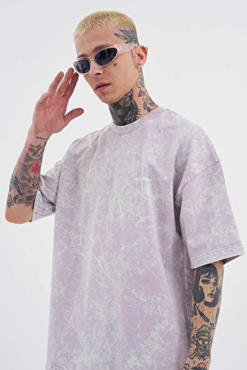 Machinist Unisex Luxury Basic Washed Oversize Lilac Spotted T-Shirt