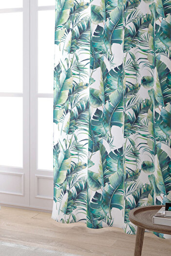 Cango Home Green White Leaf Patterned Digital Printed Curtain Otyk728-pr