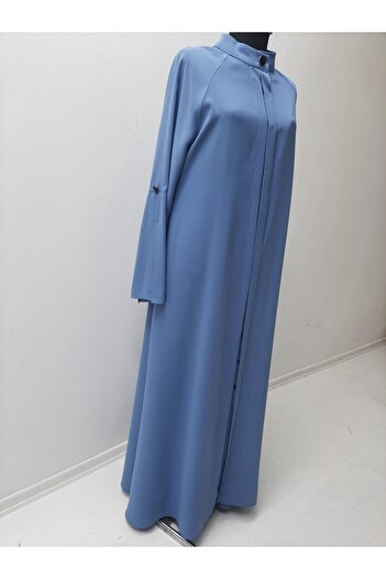 GigiTex Blue Crepe Front Hidden Button Ferace Top Coat