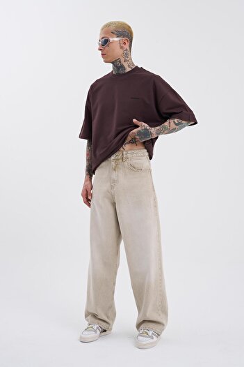 Machinist Erkek Oversize Baggy Bej Jean