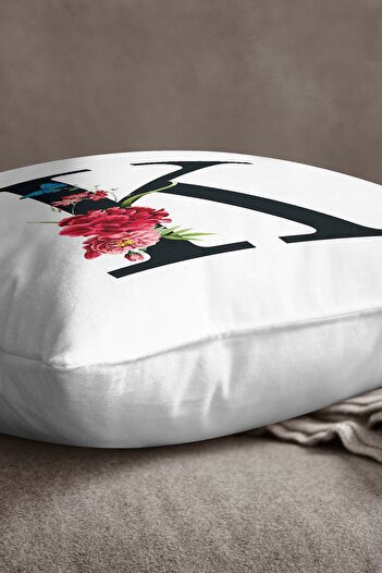 INSENSE HOME Velvet Babyface Double Sided Red Floral Letter Throw Pillow Cover - Letter K